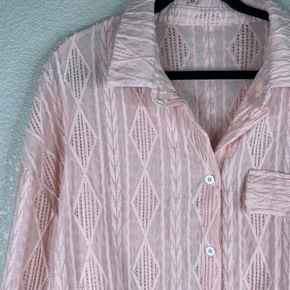 Pink Sheer High Low Western Cowgirl Rodeo Long Sleeve Button Down Top Size XXL - Picture 2 of 5